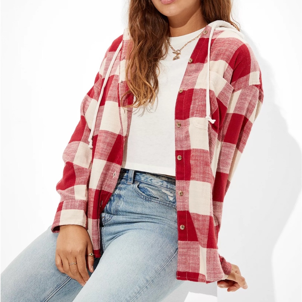 COPY - American Eagle - Plaid Flannel Hooded Button-up Shirt